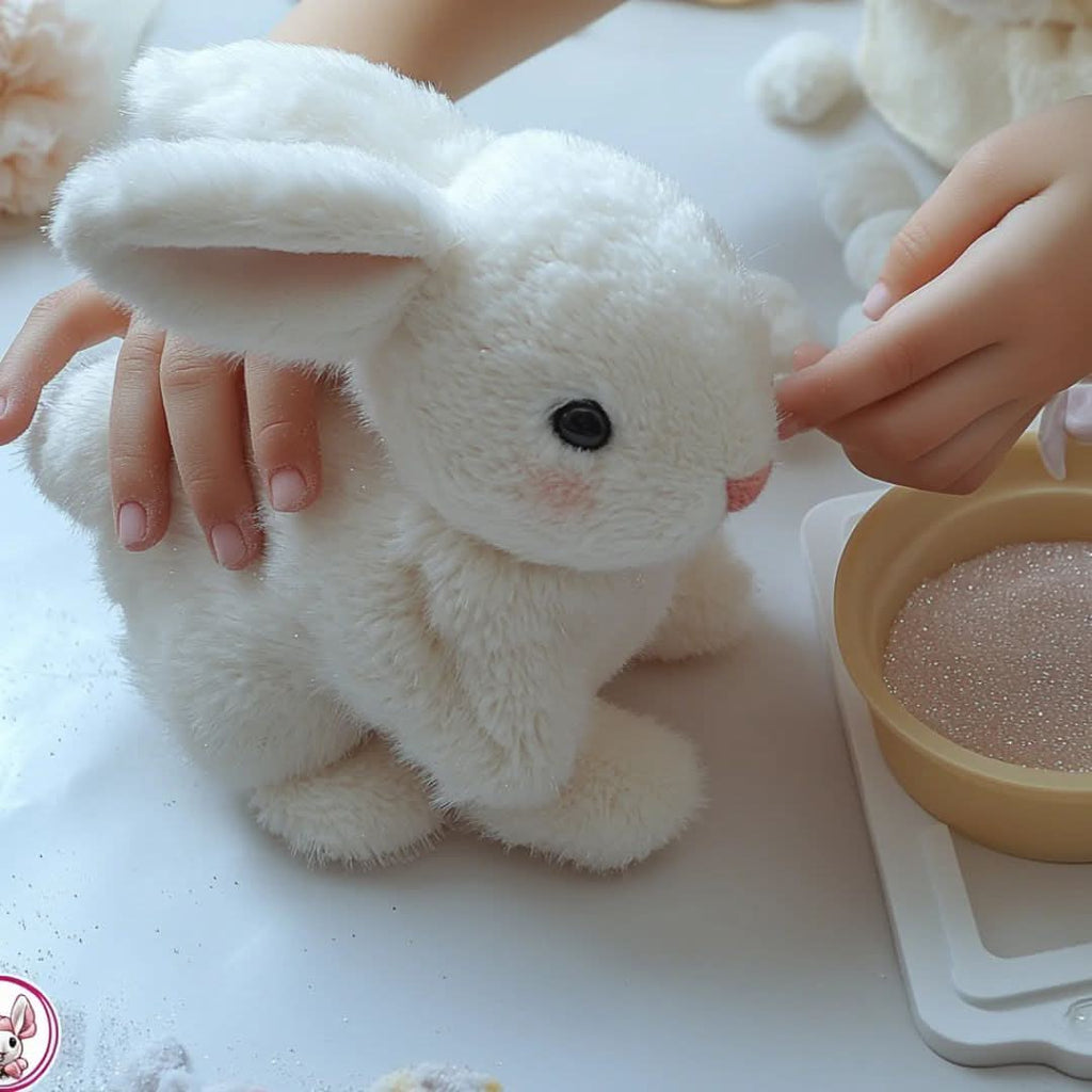 BunnyLoom élethű, ugráló nyusziplüss — interaktív mozgás- és hangmechanika