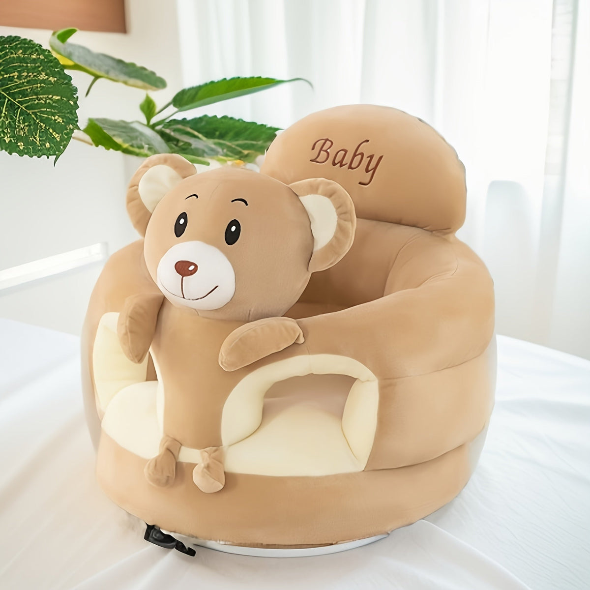 Plüsch-Babysitz zur Sitzunterstützung, 0–12 Monate, Grün, Grau