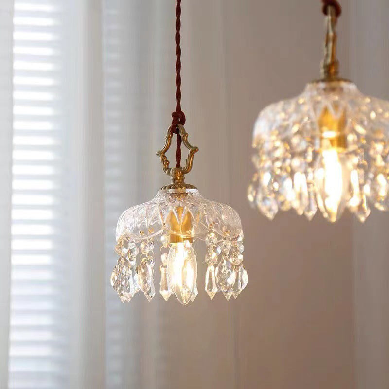 Vintage Copper Crystal Pendant Light E14 LED - Wildoxy