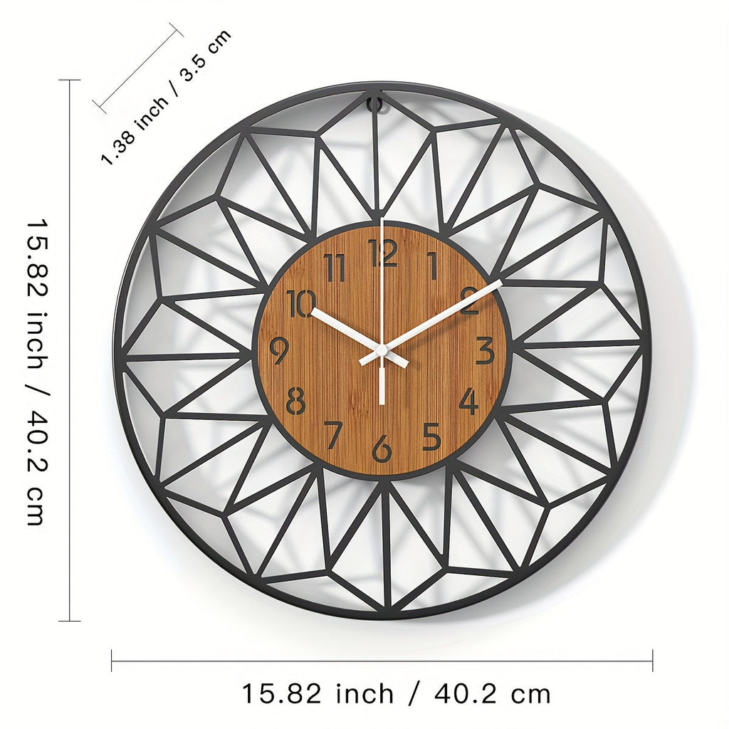 Modern Metal Wall Clock | Wood Grain Centre Design | Wildoxy