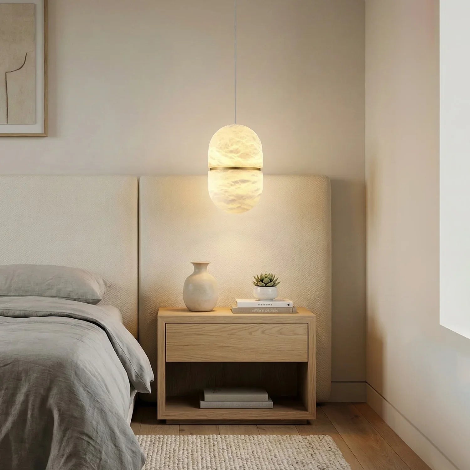 Capsule Shaped Alabaster Oval Pendant Lamp | wildoxy