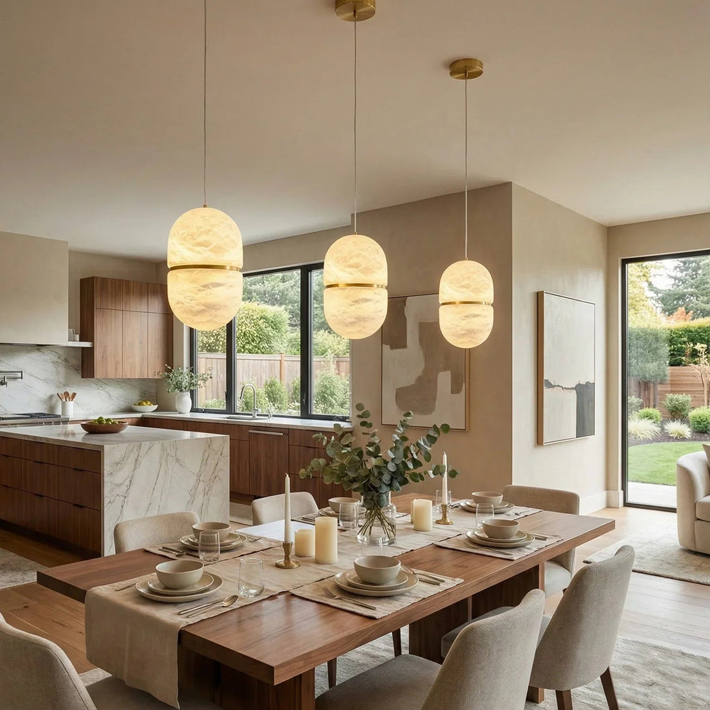 Capsule Shaped Alabaster Oval Pendant Lamp | wildoxy