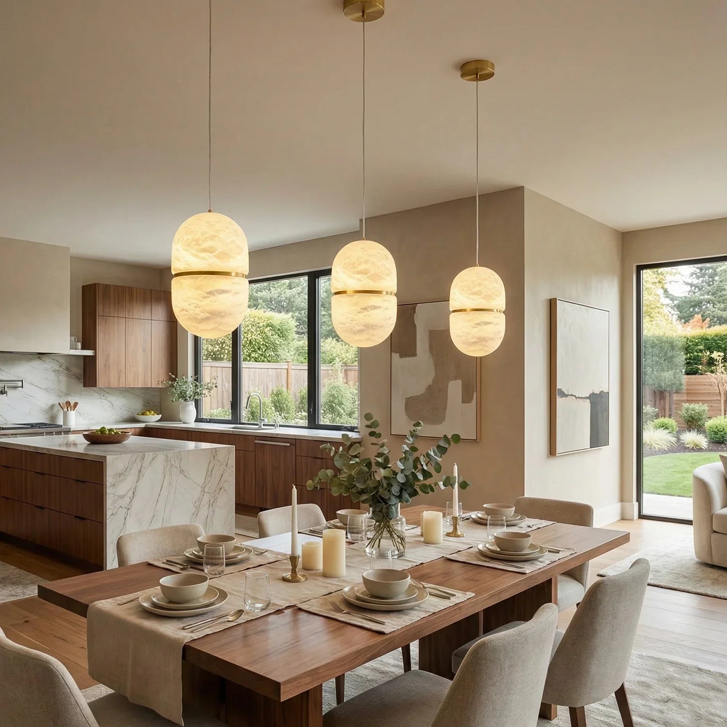 Capsule Shaped Alabaster Oval Pendant Lamp | wildoxy