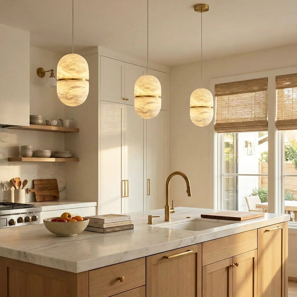 Capsule Shaped Alabaster Oval Pendant Lamp | wildoxy