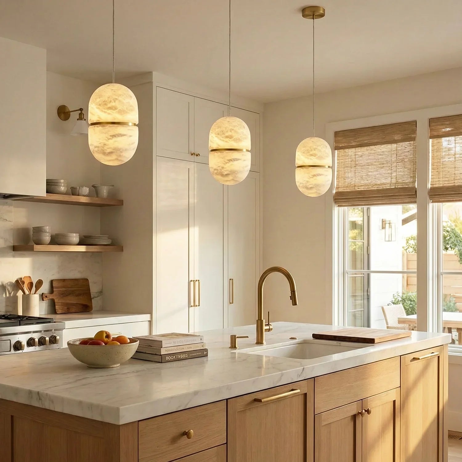 Capsule Shaped Alabaster Oval Pendant Lamp | wildoxy