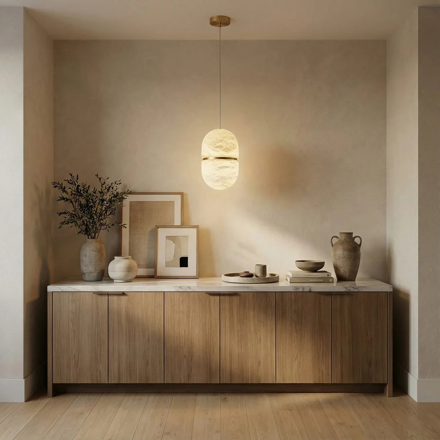 Capsule Shaped Alabaster Oval Pendant Lamp | wildoxy