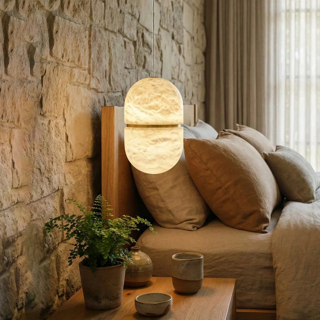 Capsule Shaped Alabaster Oval Pendant Lamp | wildoxy
