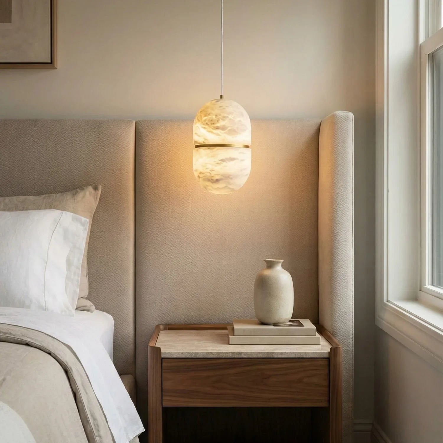 Capsule Shaped Alabaster Oval Pendant Lamp | wildoxy