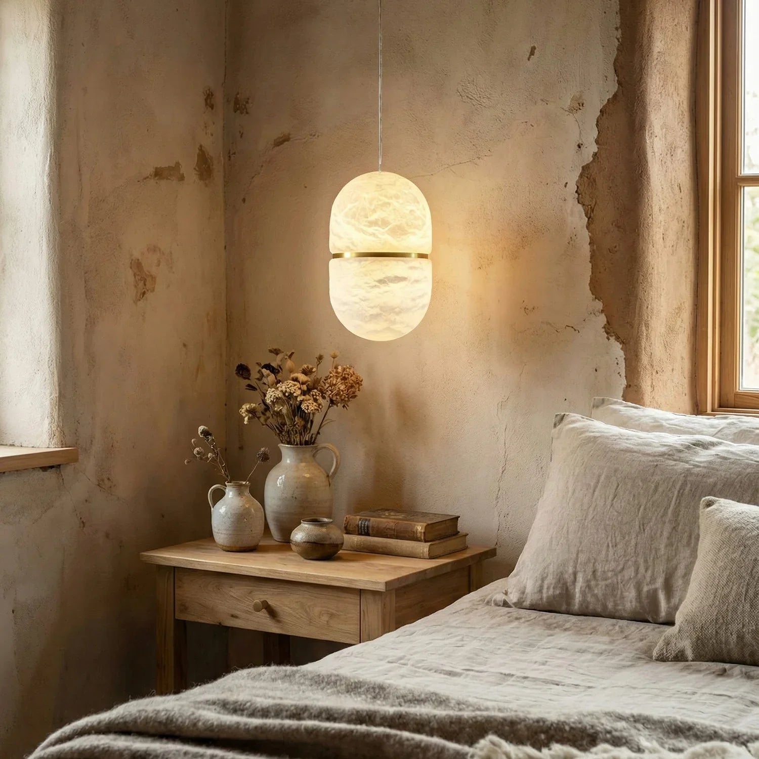 Capsule Shaped Alabaster Oval Pendant Lamp | wildoxy