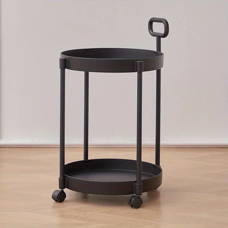 CASAUX Dual-Tier Rolling Side Table — Compact Footprint and Easy-Grip Handle