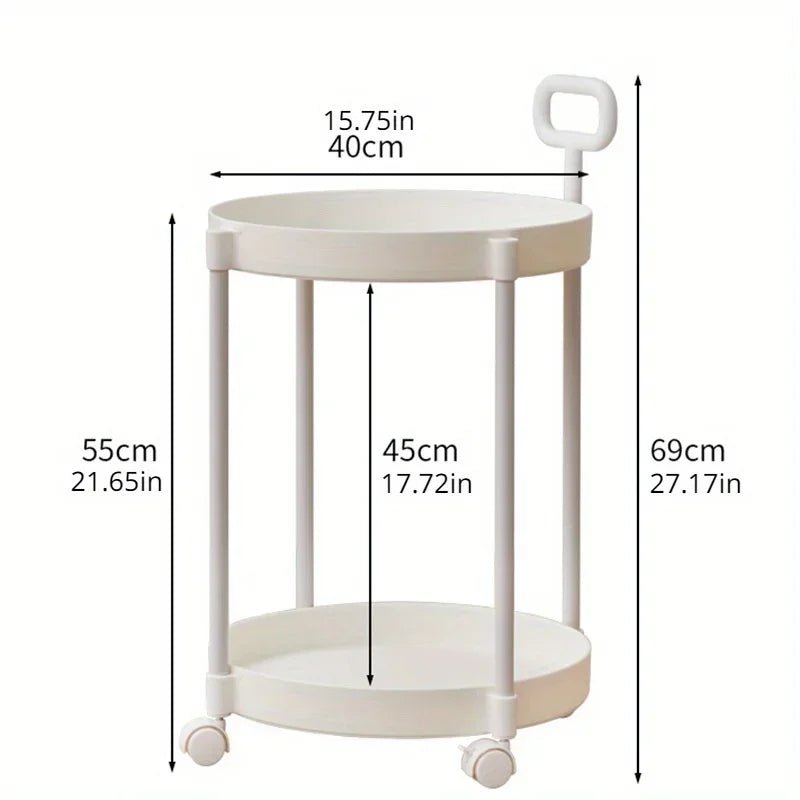 CASAUX Dual-Tier Rolling Side Table — Compact Footprint and Easy-Grip Handle