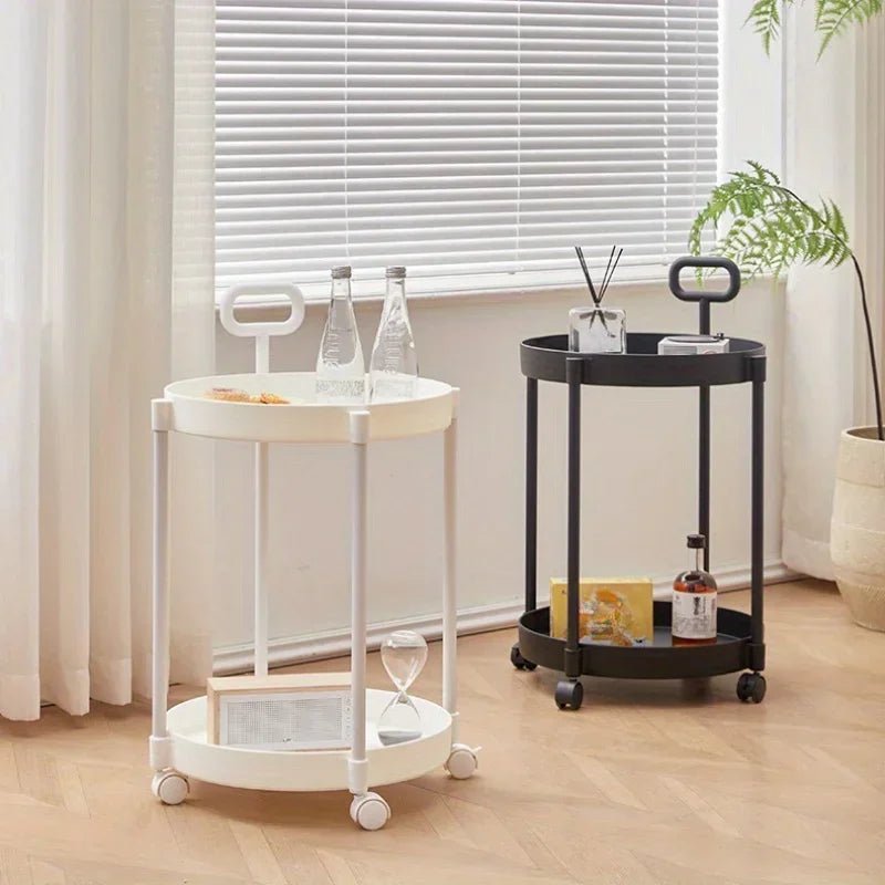 CASAUX Dual-Tier Rolling Side Table — Compact Footprint and Easy-Grip Handle