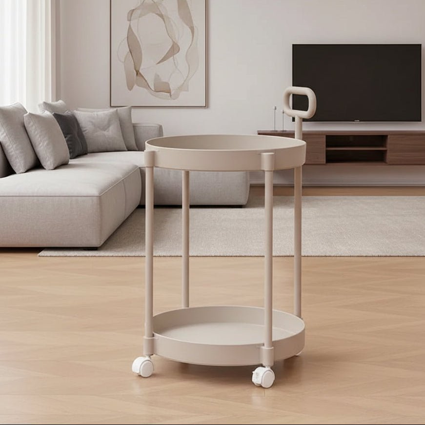 CASAUX Dual-Tier Rolling Side Table — Compact Footprint and Easy-Grip Handle