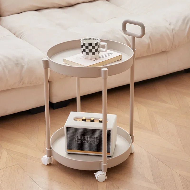 CASAUX Dual-Tier Rolling Side Table — Compact Footprint and Easy-Grip Handle