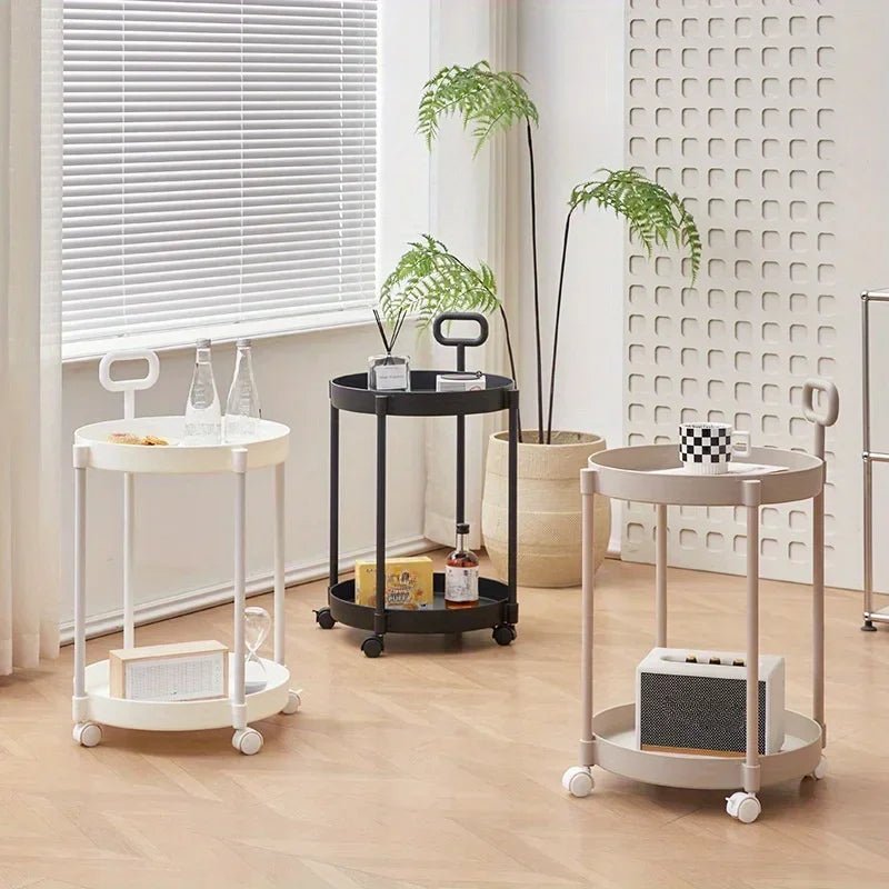 CASAUX Dual-Tier Rolling Side Table — Compact Footprint and Easy-Grip Handle