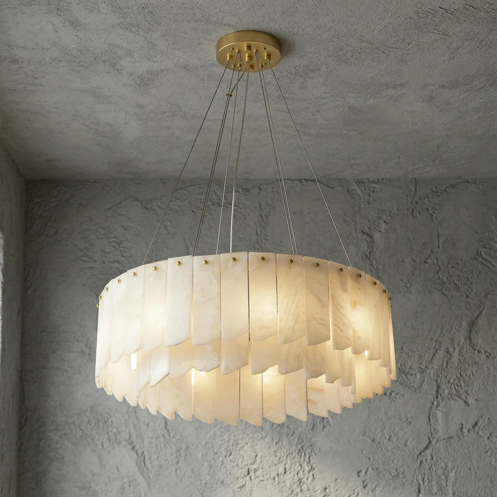 Cascade Alabaster Tiered Brass Chandelier | wildoxy