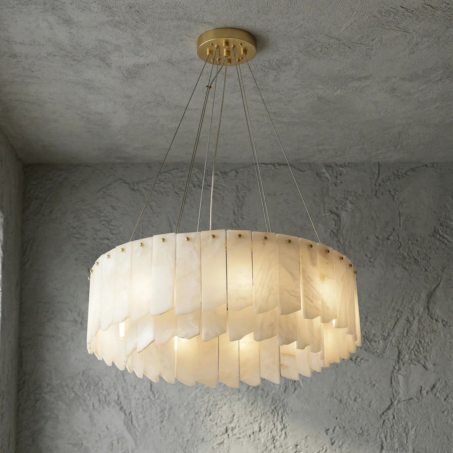 Cascade Alabaster Tiered Brass Chandelier | wildoxy