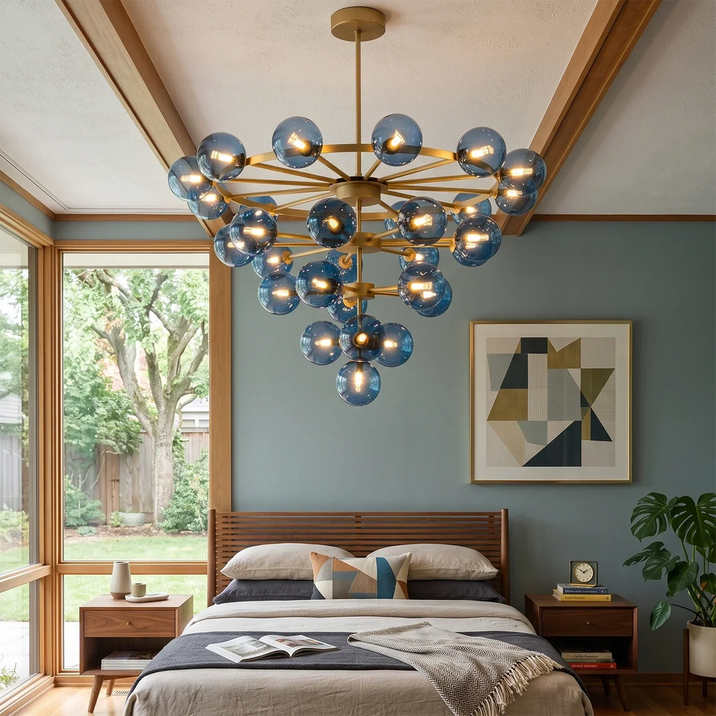 Cassian Blue Glass Globe Tiered Chandelier | wildoxy