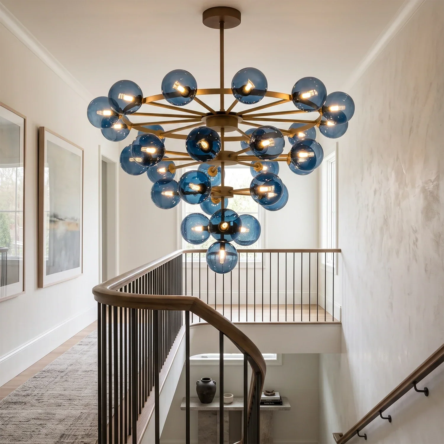 Cassian Blue Glass Globe Tiered Chandelier | wildoxy