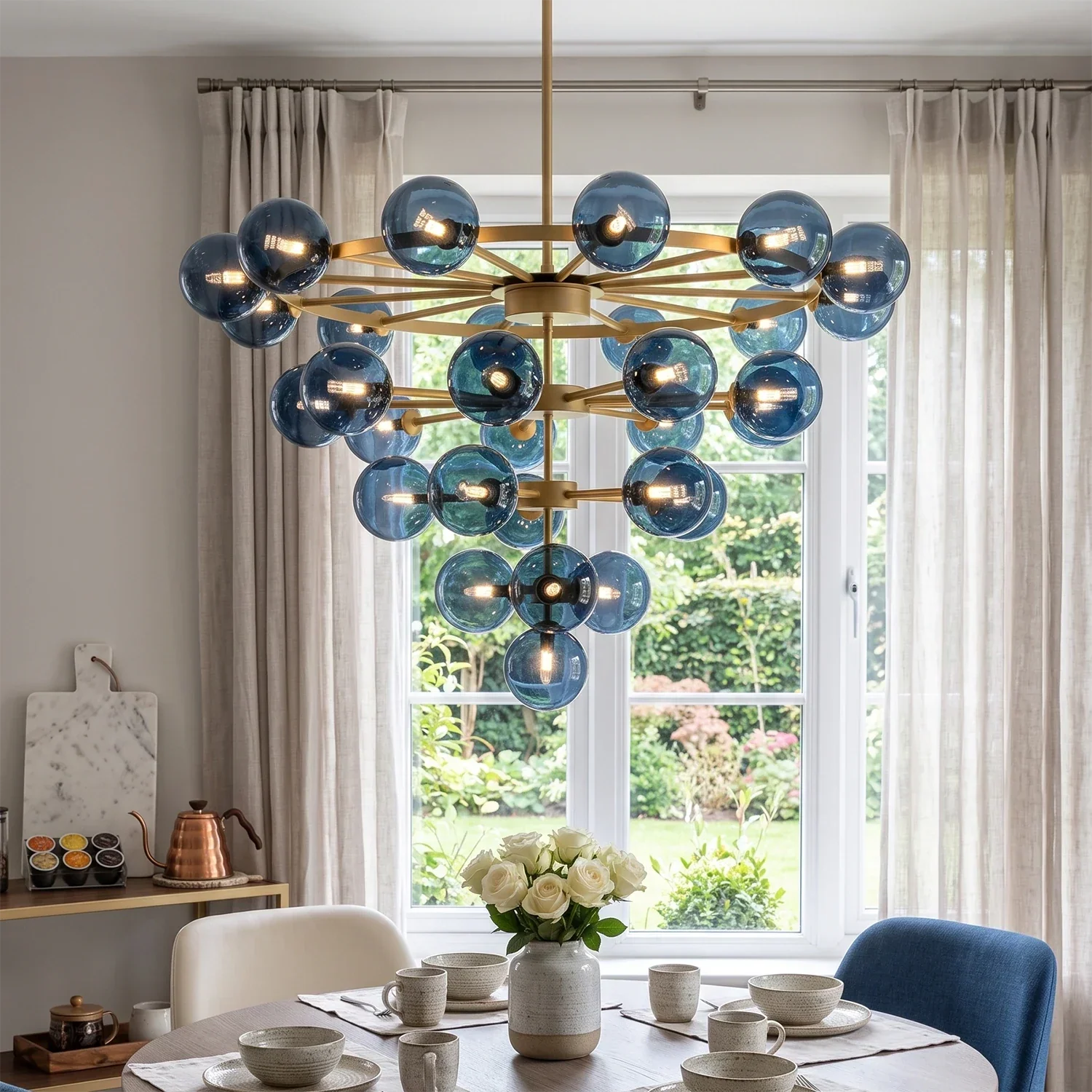 Cassian Blue Glass Globe Tiered Chandelier | wildoxy