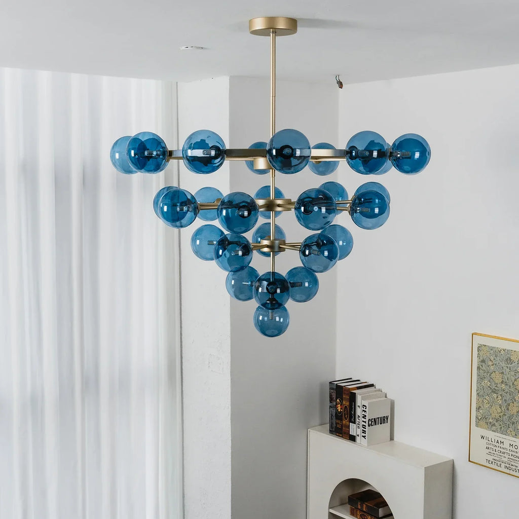 Cassian Blue Glass Globe Tiered Chandelier | wildoxy
