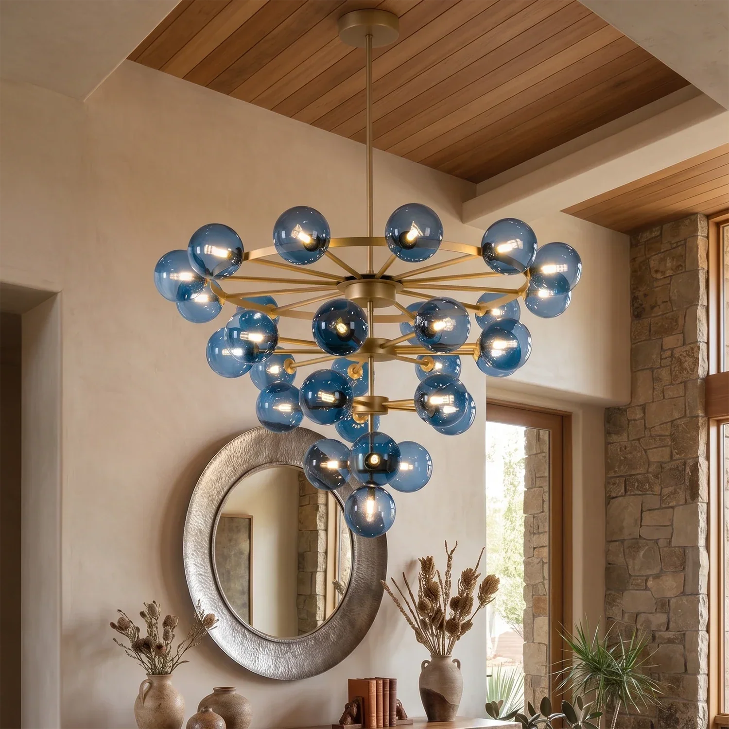 Cassian Blue Glass Globe Tiered Chandelier | wildoxy