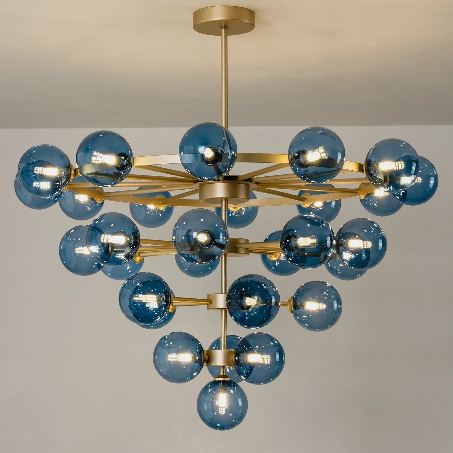 Cassian Blue Glass Globe Tiered Chandelier | wildoxy