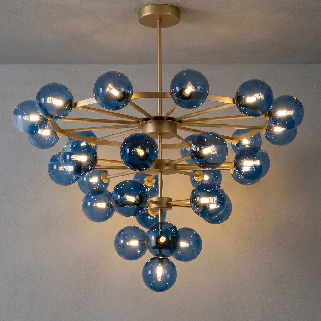 Cassian Blue Glass Globe Tiered Chandelier | wildoxy