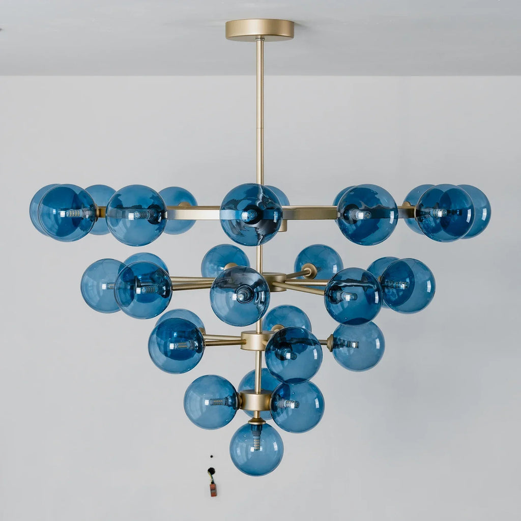 Cassian Blue Glass Globe Tiered Chandelier | wildoxy