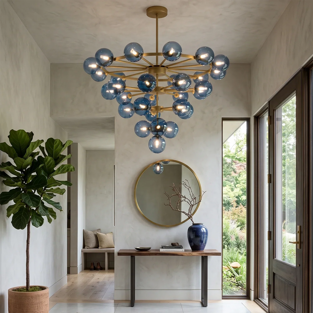 Cassian Blue Glass Globe Tiered Chandelier | wildoxy