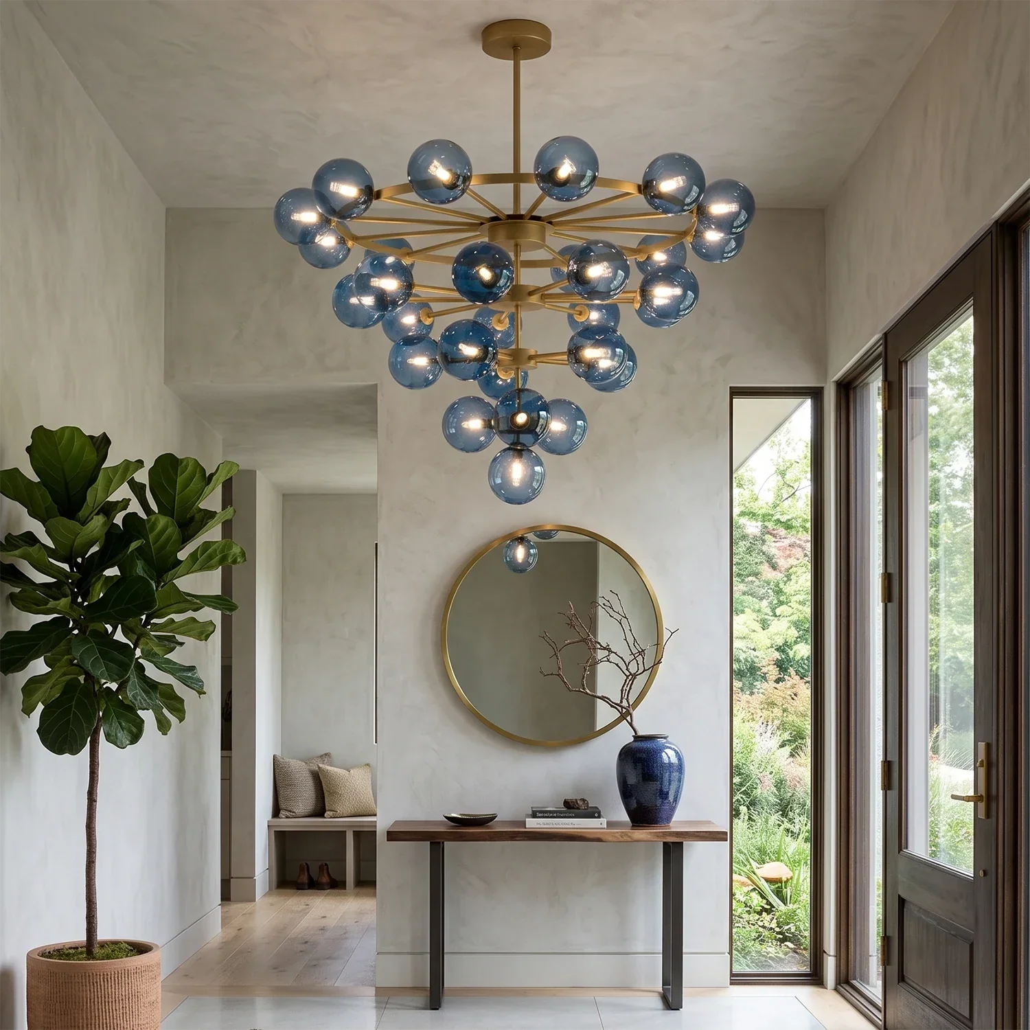Cassian Blue Glass Globe Tiered Chandelier | wildoxy