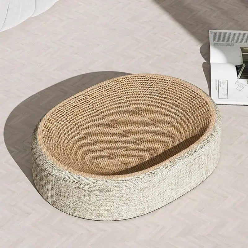 Cama oval para gatos Catloom — Superfície de sisal resistente para arranhar, almofada confortável