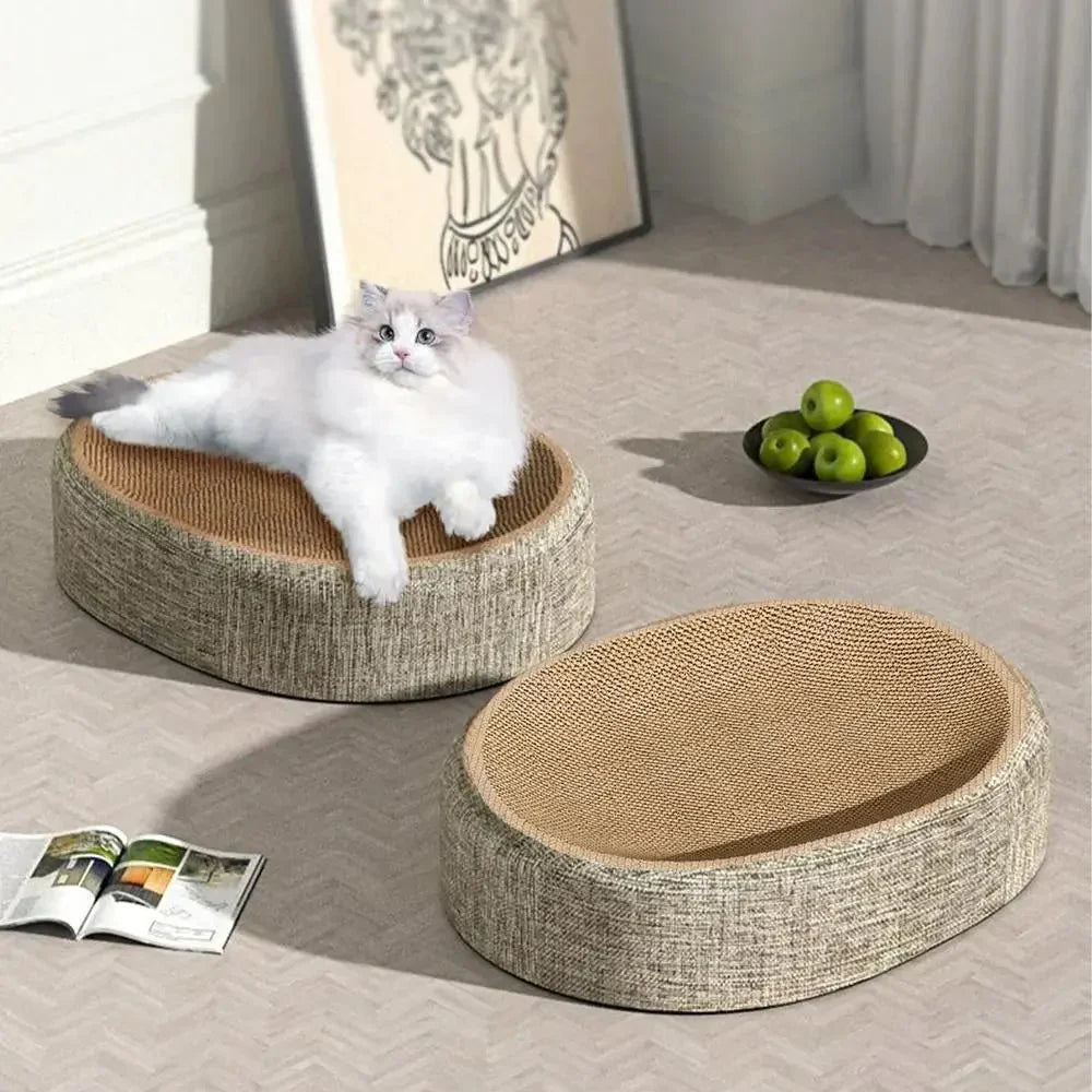 Cama oval para gatos Catloom — Superfície de sisal resistente para arranhar, almofada confortável