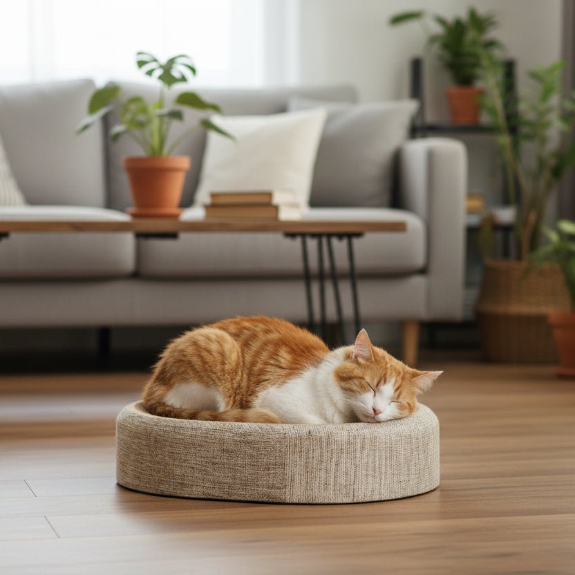 Cama oval para gatos Catloom — Superfície de sisal resistente para arranhar, almofada confortável