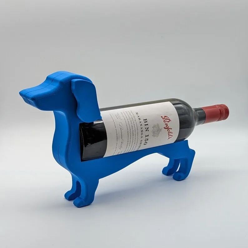 Botellero de resina con forma de perro salchicha, negro/gris/violeta/rojo/amarillo/azul