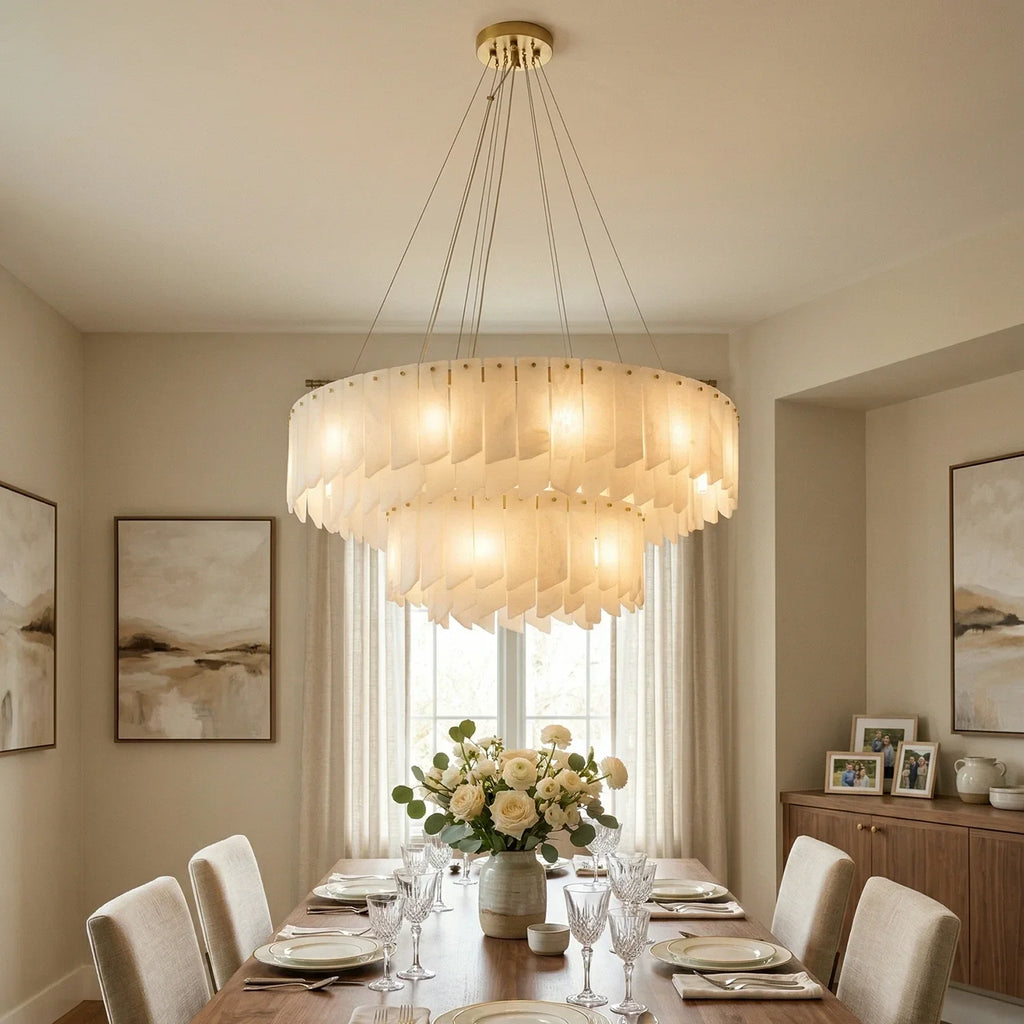 Cascade Alabaster Tiered Brass Chandelier | wildoxy