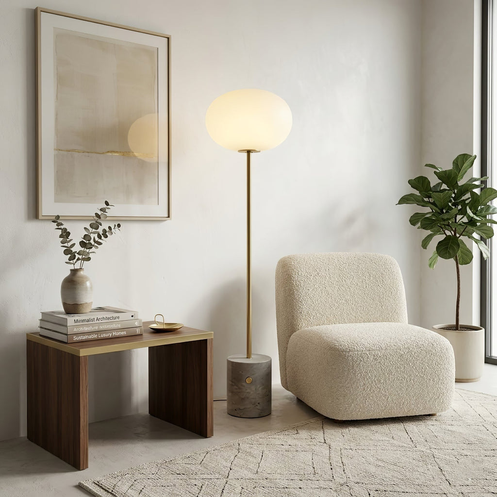 Chic Minimalist Round Marble Floor Light | wildoxy