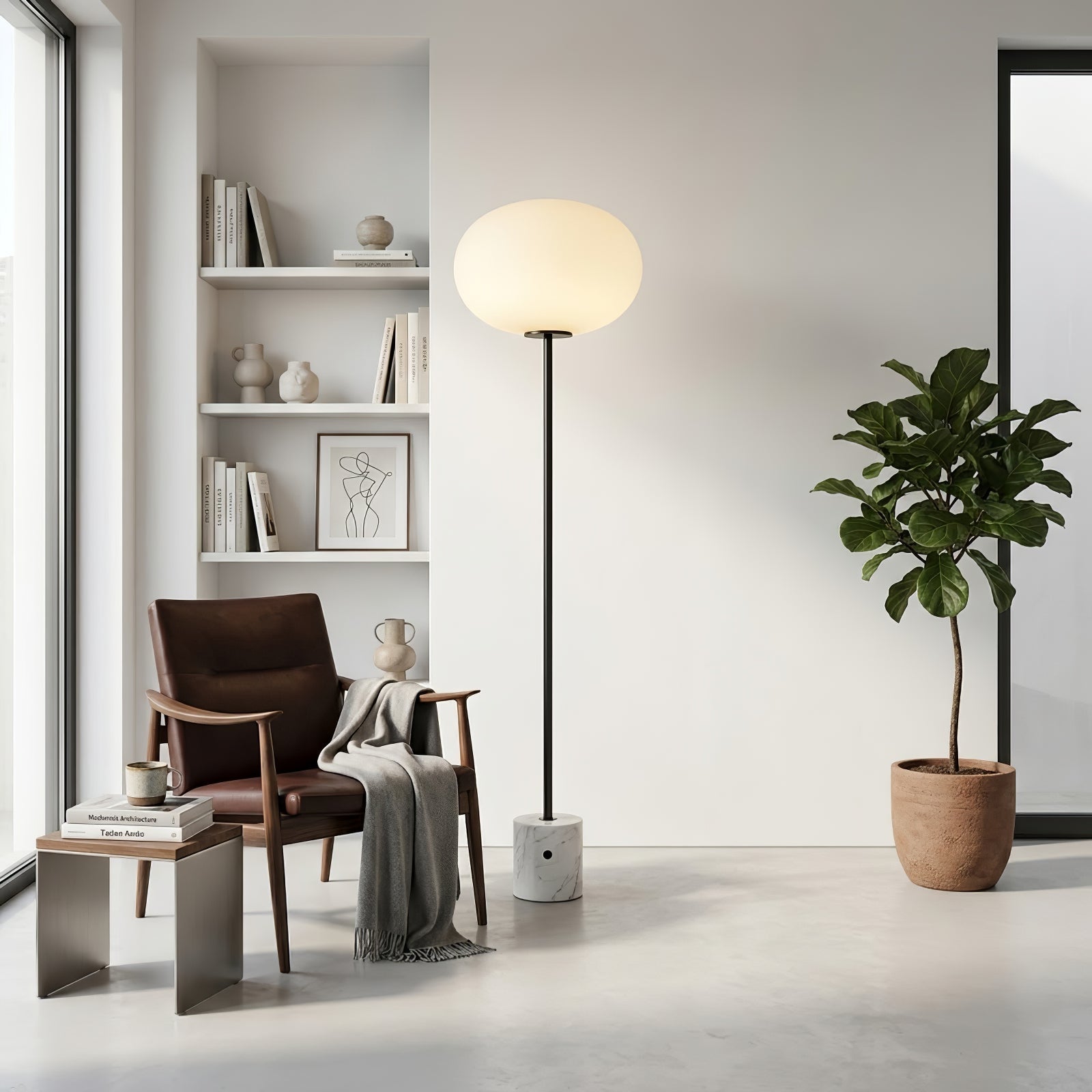 Chic Minimalist Round Marble Floor Light | wildoxy
