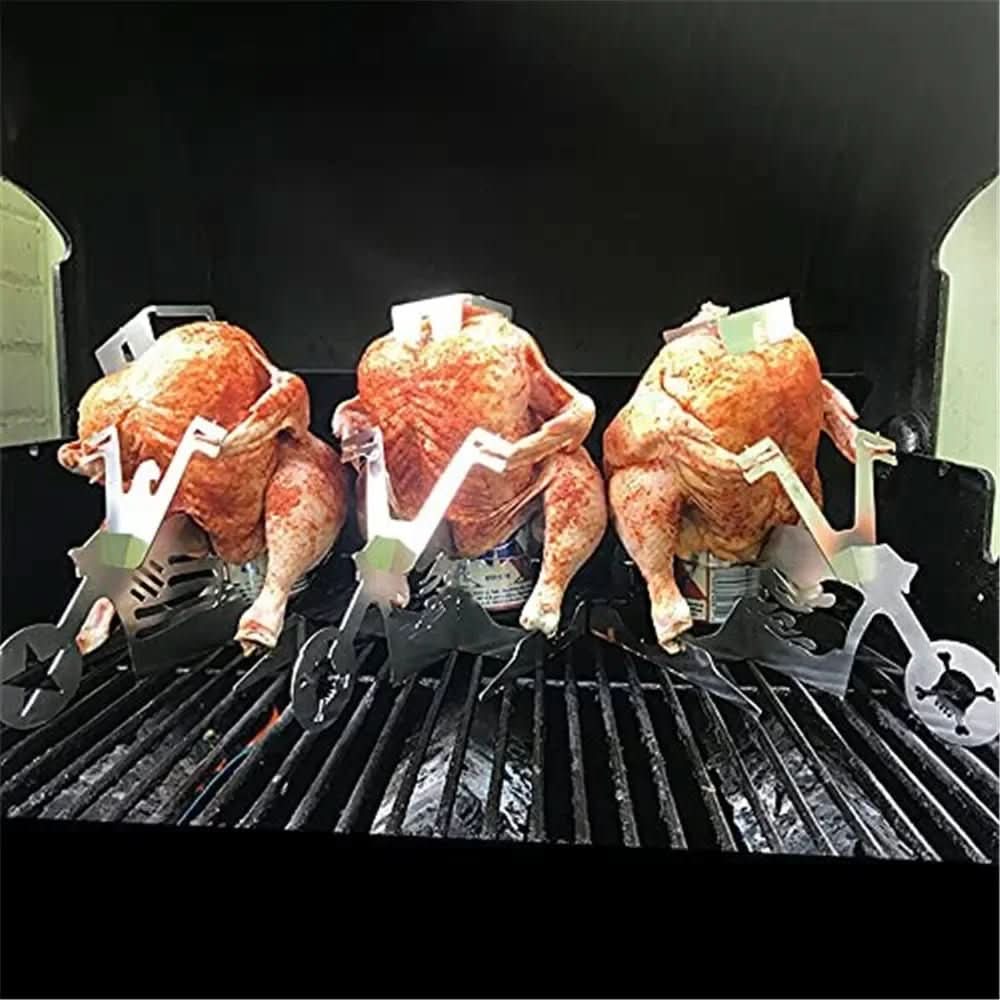 Stalowy stojak do grillowania kurczaka — centralny uchwyt na puszkę piwa