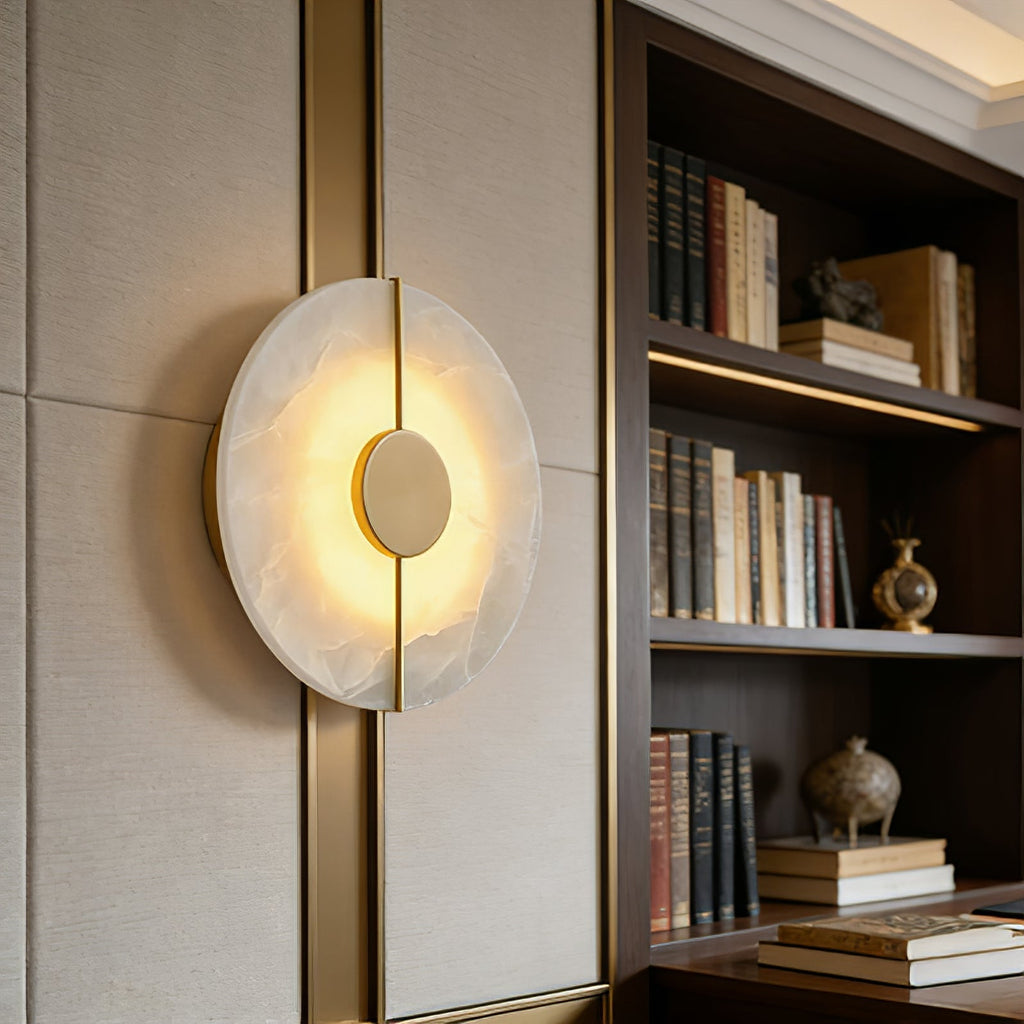 Circular Alabaster Wall Lamp With Brass Bar | wildoxy