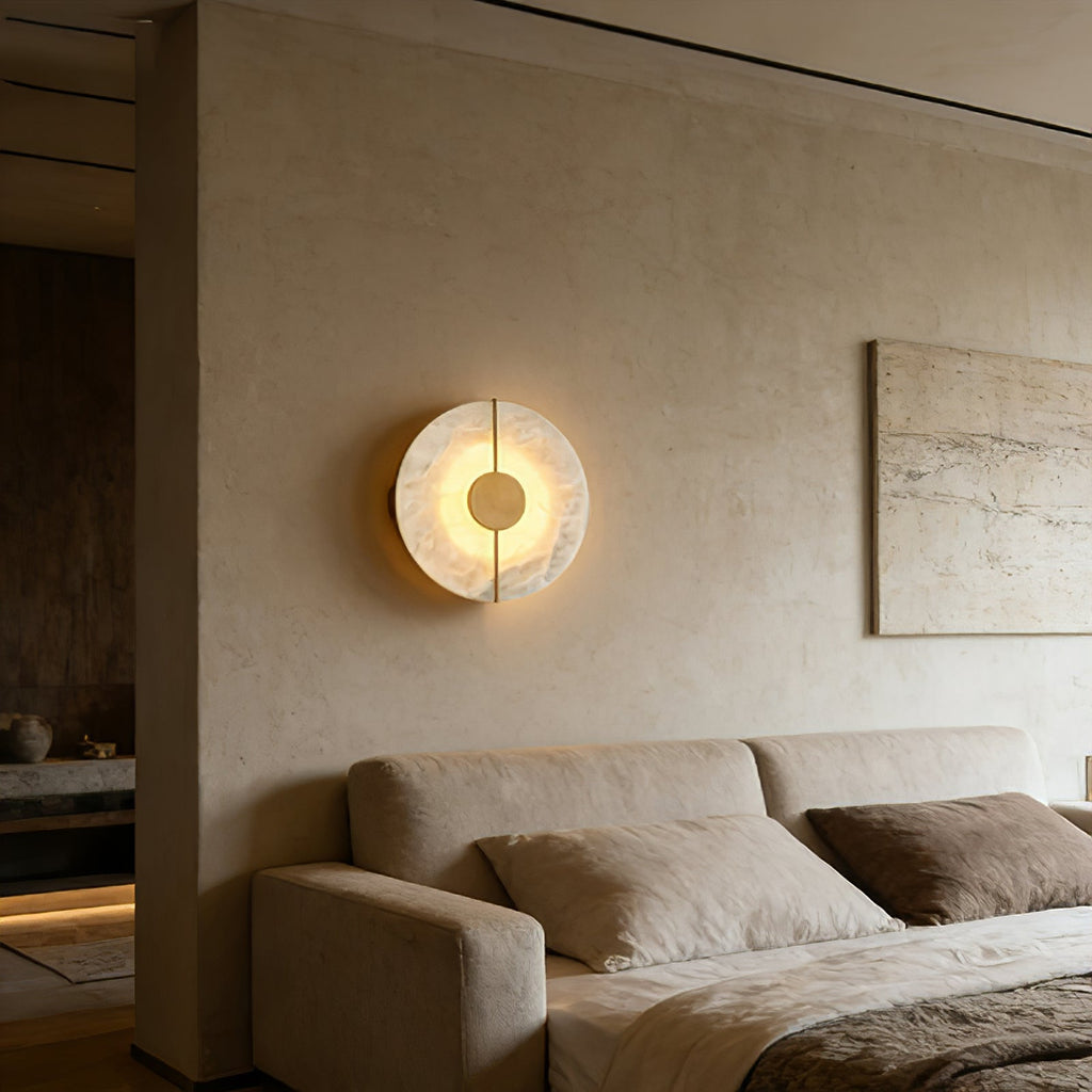 Circular Alabaster Wall Lamp With Brass Bar | wildoxy