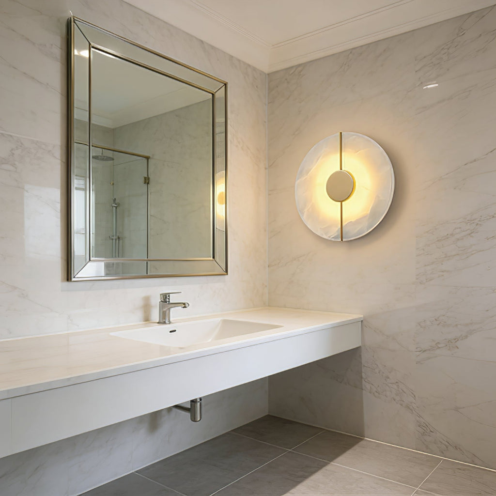 Circular Alabaster Wall Lamp With Brass Bar | wildoxy