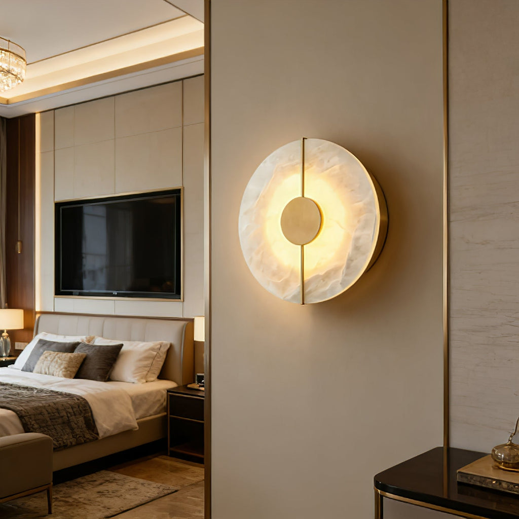 Circular Alabaster Wall Lamp With Brass Bar | wildoxy