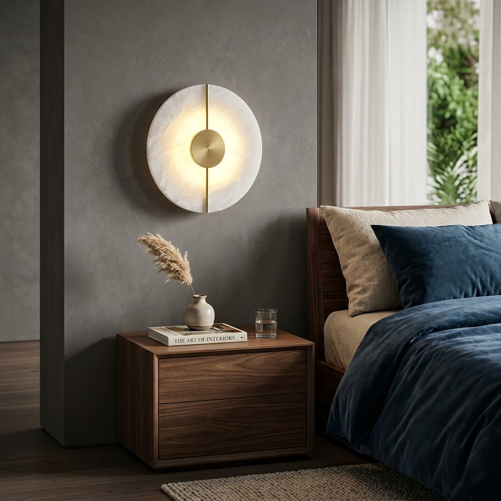 Circular Alabaster Wall Lamp With Brass Bar | wildoxy