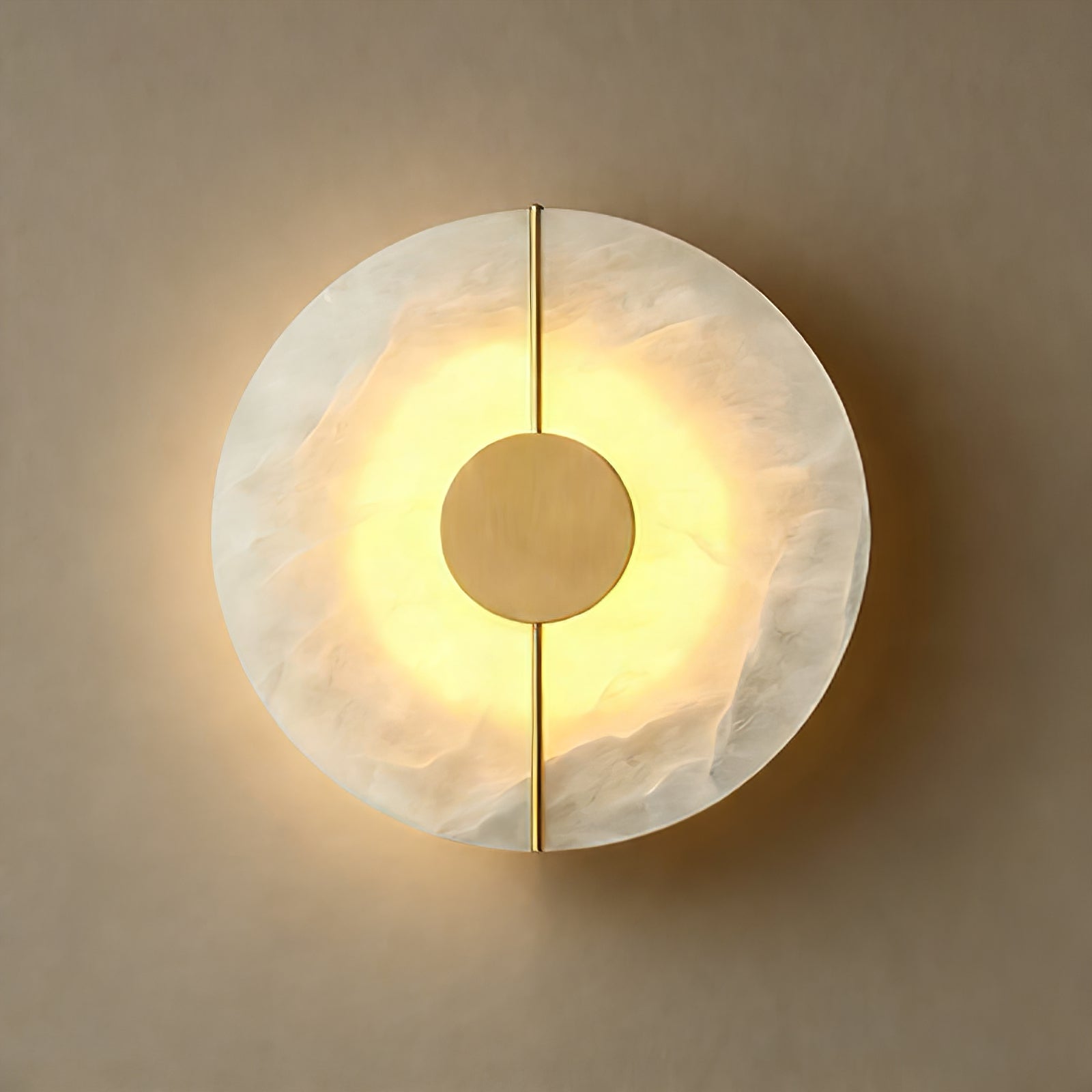 Circular Alabaster Wall Lamp With Brass Bar | wildoxy