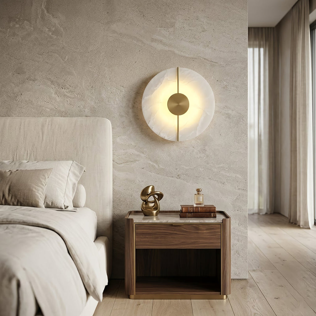 Circular Alabaster Wall Lamp With Brass Bar | wildoxy
