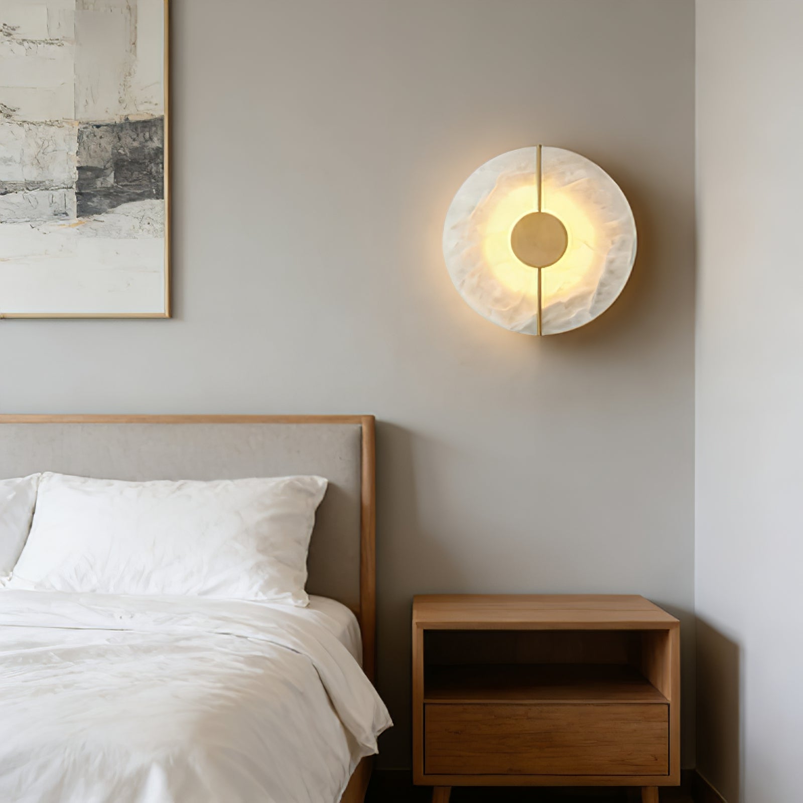 Circular Alabaster Wall Lamp With Brass Bar | wildoxy