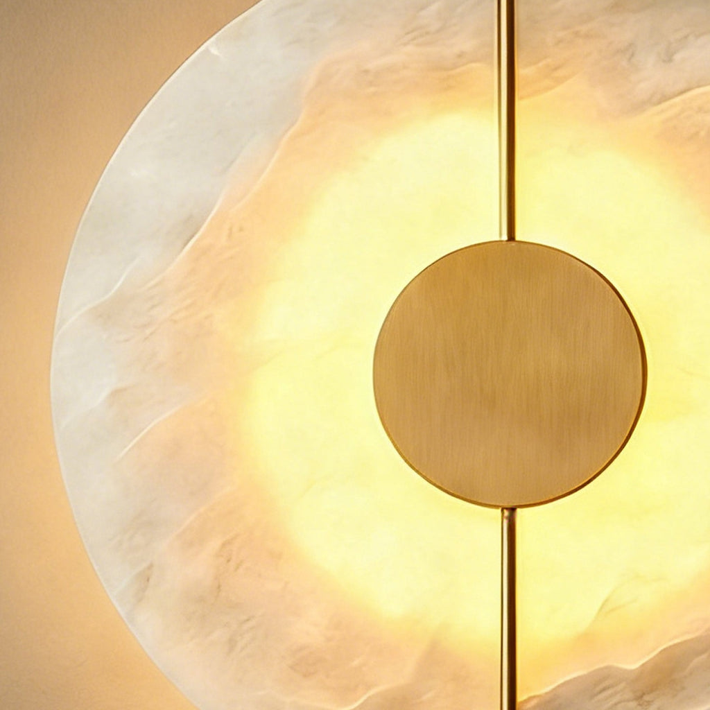 Circular Alabaster Wall Lamp With Brass Bar | wildoxy