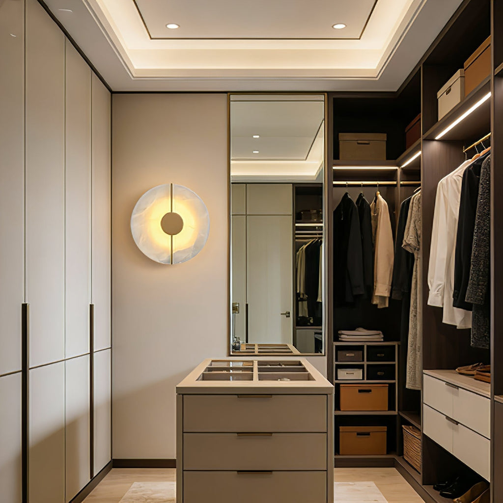 Circular Alabaster Wall Lamp With Brass Bar | wildoxy