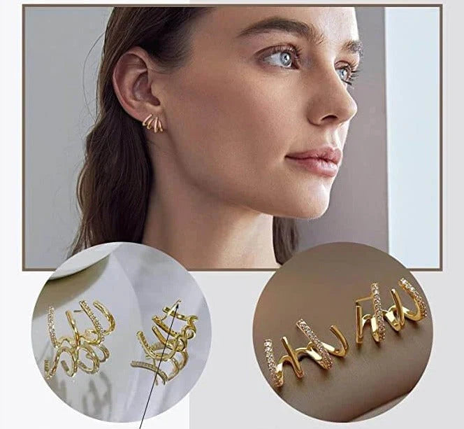 Gold-Silber-Ohrringe mit vier Krallen — Lagenlook mit Creolen
